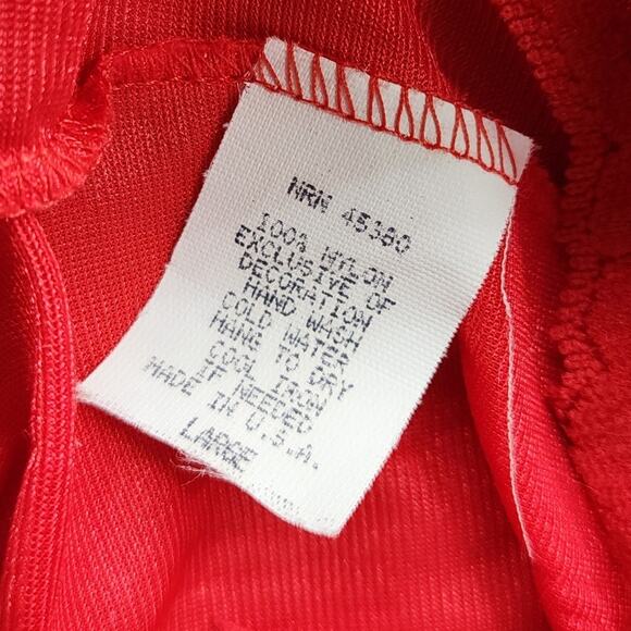 Vintage 80s Teddy Womens L Red Satin Ribbon Lace Ruffled Teddy Bodysuit Garters - Picture 6 of 10